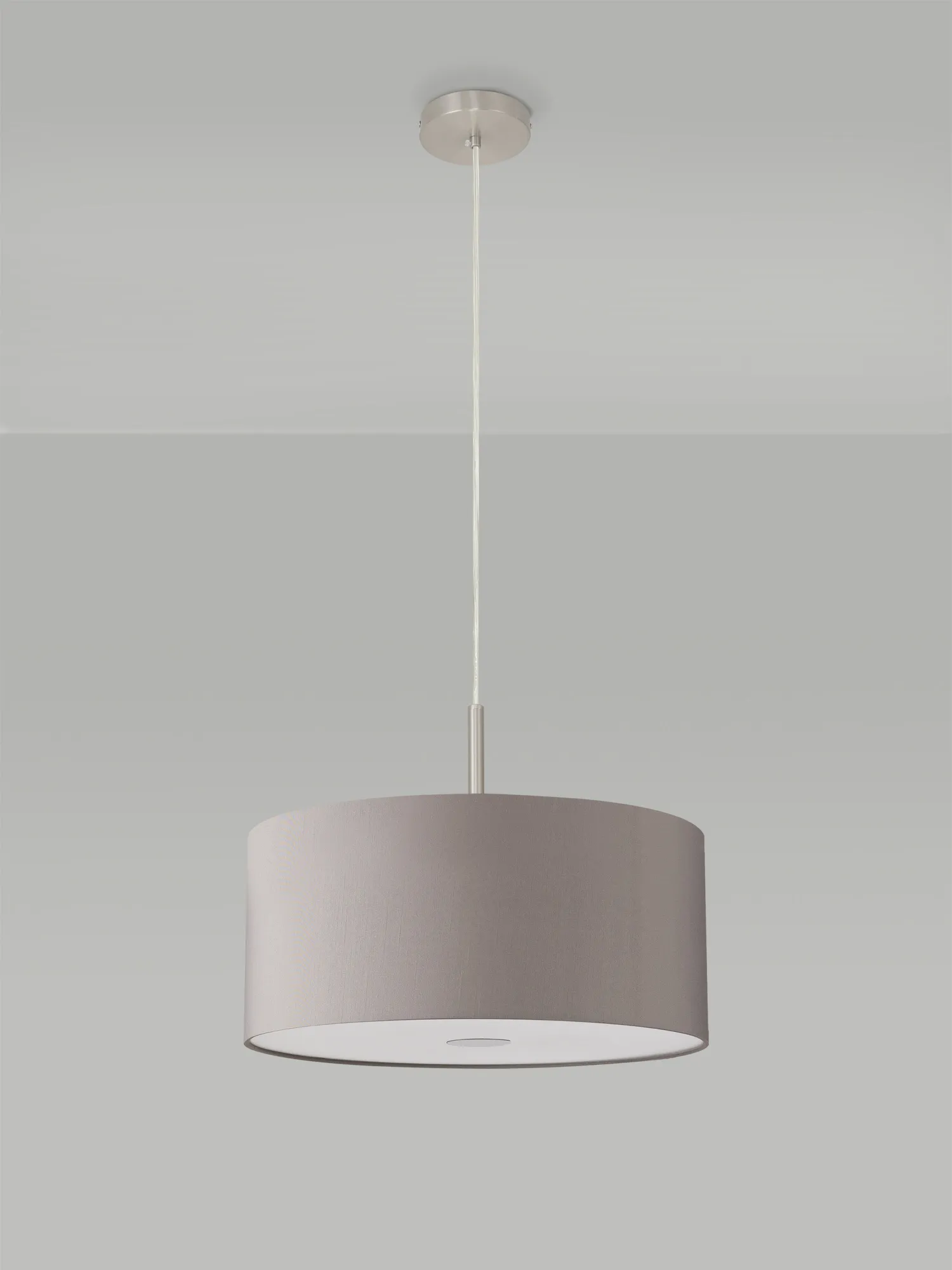 Baymont 40cm Pendant 1 Light Satin Nickel, GreyWhite Laminate, Frosted Diffuser DK0302  Deco Baymont SN GR